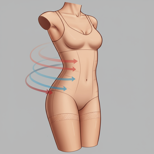 Ilustración conceptual mostrando la transformación y moldeo efectivo de la figura gracias a la compresión de una faja colombiana