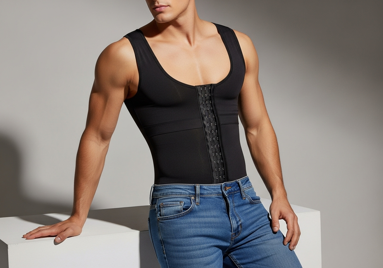 COMFREE Colombian Men's Shapewear T-Shirt Shaper With Sleeves – Black/White, Arm Compression