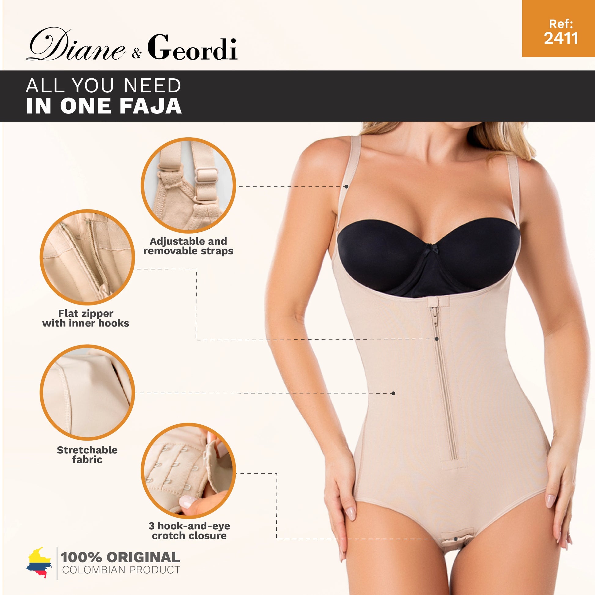 Body Faja Colombiana Diane & Geordi 2411 Powernet Postparto Levanta Glúteos Control Abdominal - fajascolombianas