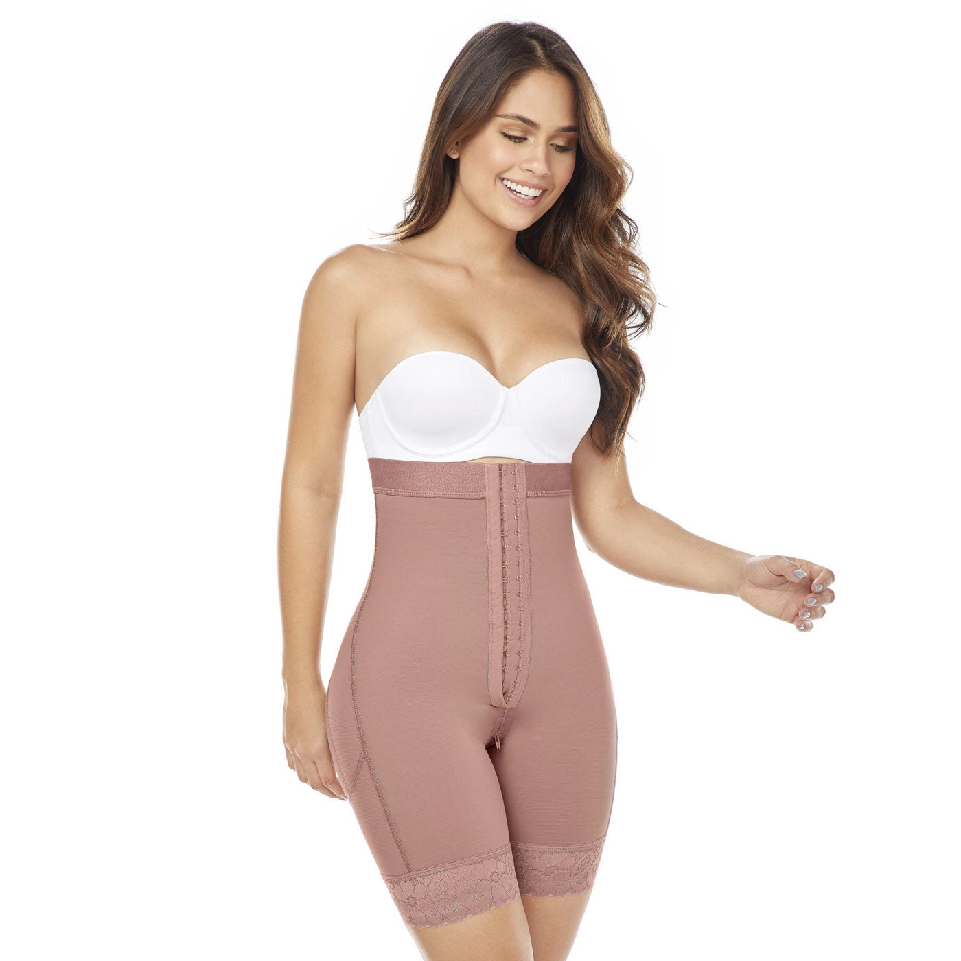 Short Faja Colombiana MariaE TPD0530 Cintura Alta Levanta Glúteos Compresión Alta Ganchos Frontales - fajascolombianas