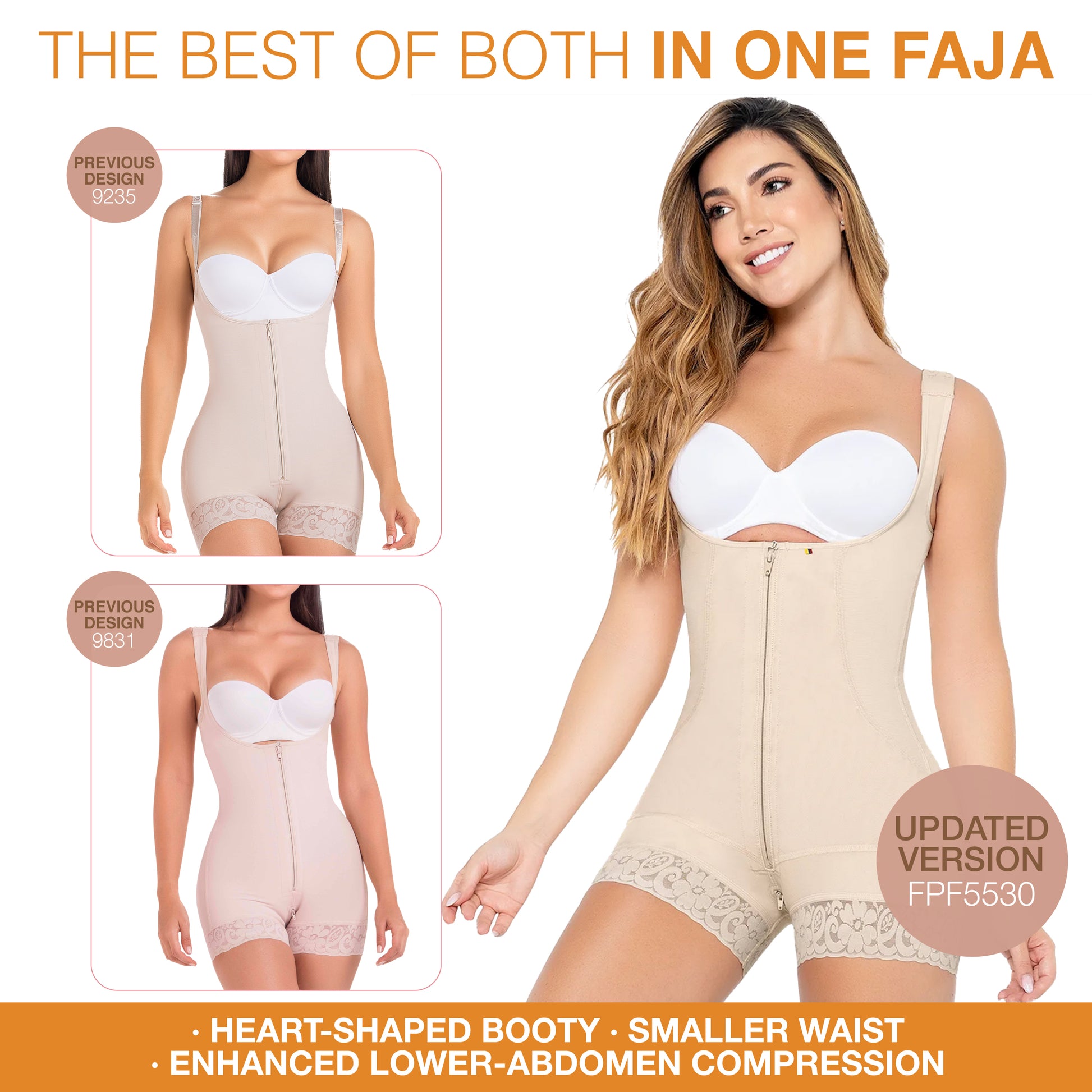 Body Faja Colombiana MariaE FPF5530 Postparto Uso Diario Cierre Frontal Busto Libre Media Pierna - fajascolombianas