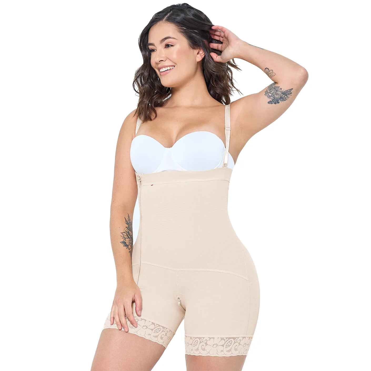 Body Faja Colombiana MariaE FPL9530 Postparto Uso Diario Tipo Short Cintura Alta Cierre Lateral Busto Libre - fajascolombianas