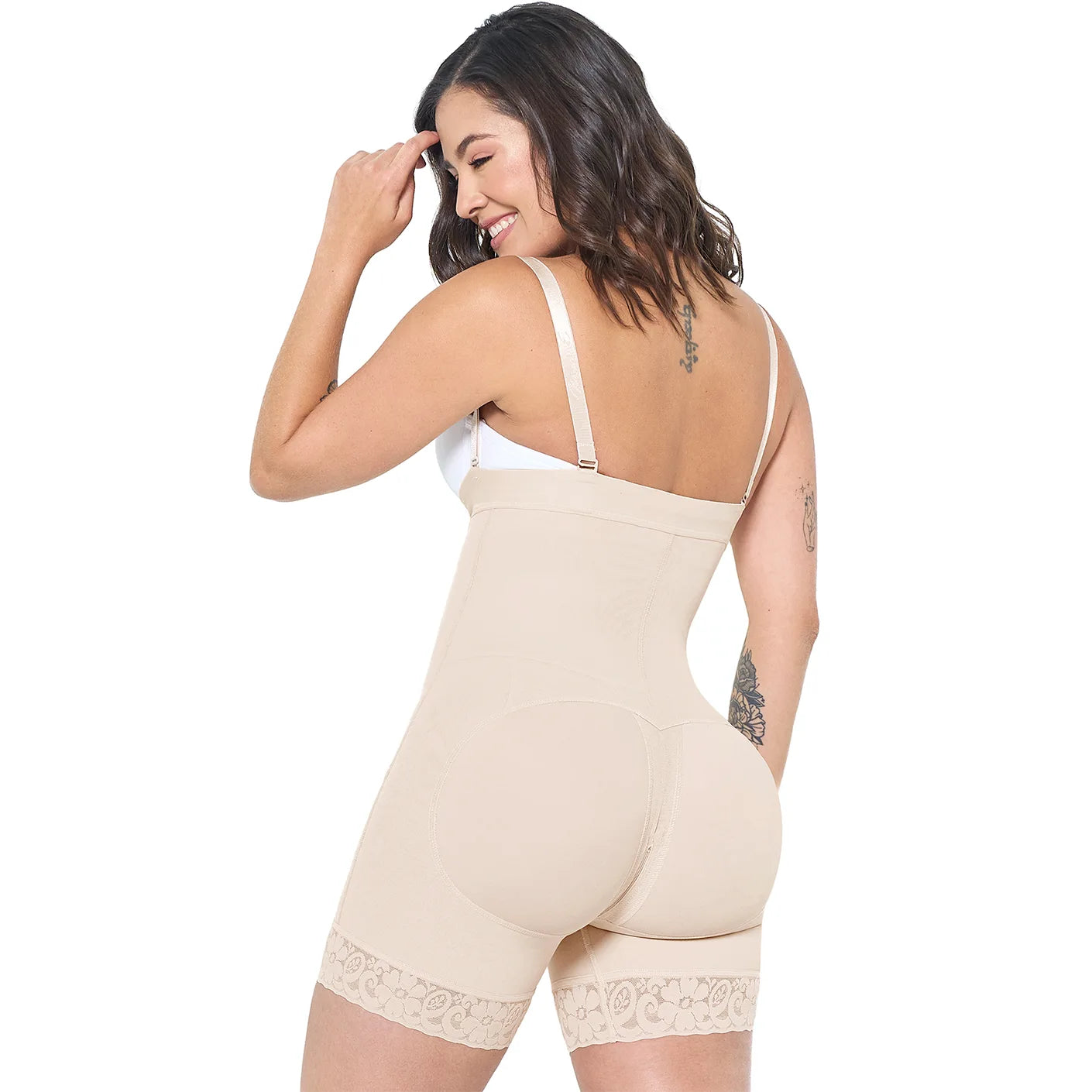 Body Faja Colombiana MariaE FPL9530 Postparto Uso Diario Tipo Short Cintura Alta Cierre Lateral Busto Libre - fajascolombianas