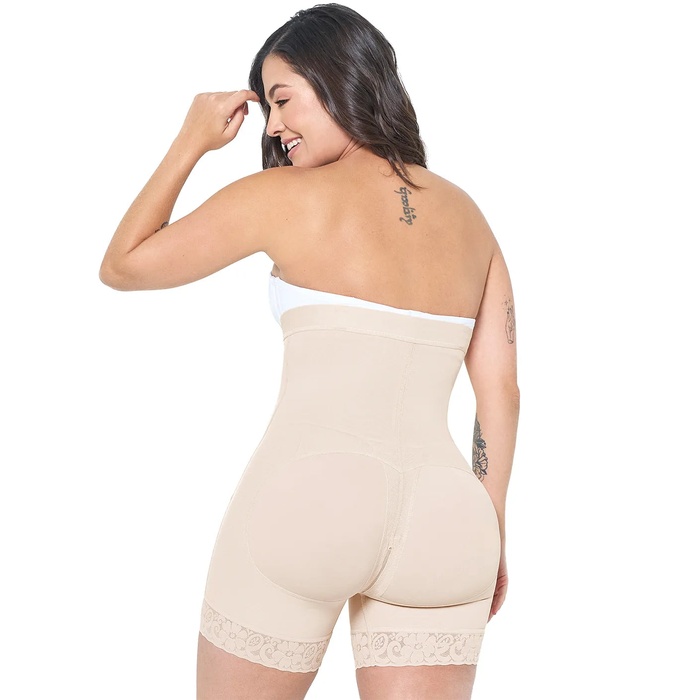 Body Faja Colombiana MariaE FPL9530 Postparto Uso Diario Tipo Short Cintura Alta Cierre Lateral Busto Libre - fajascolombianas