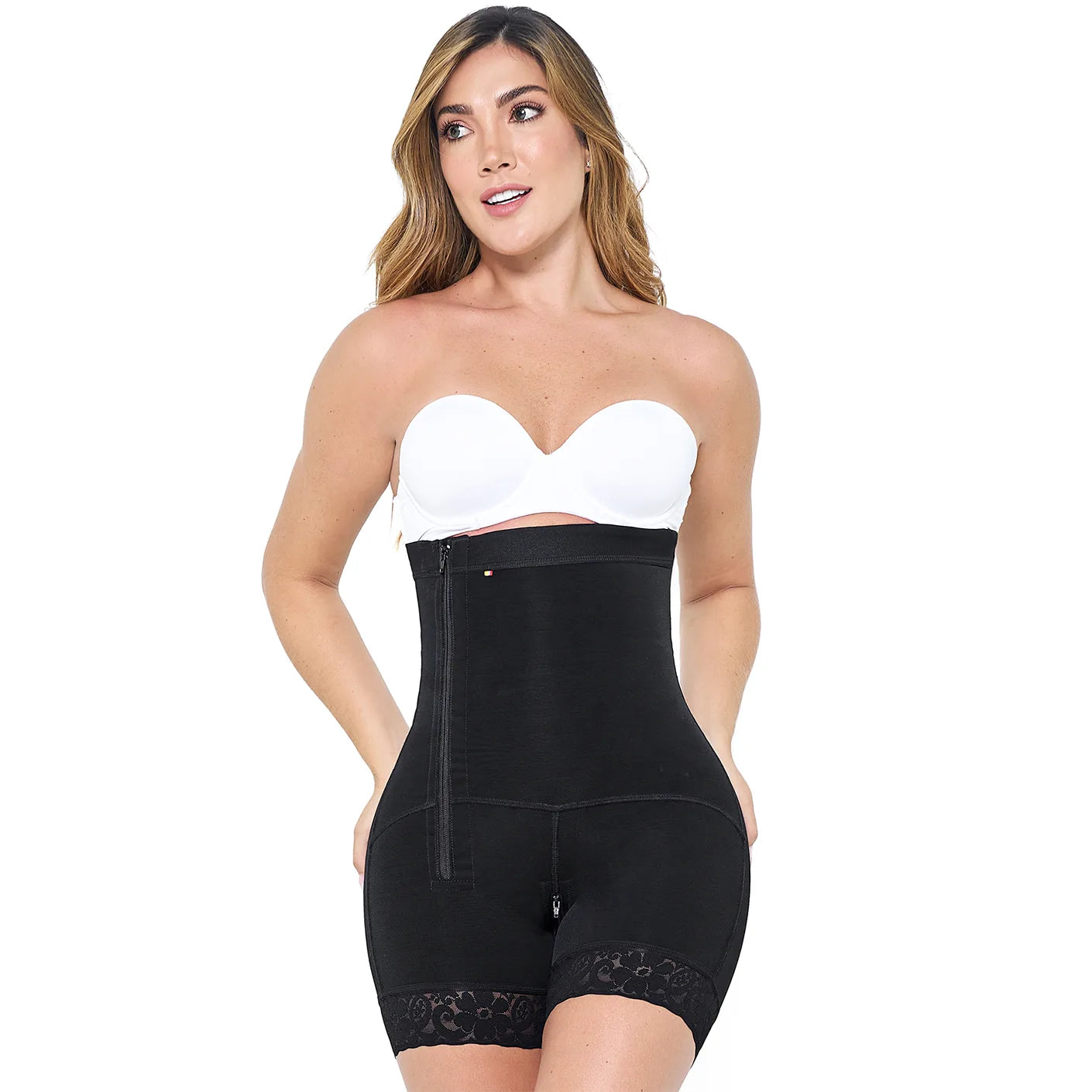 Body Faja Colombiana MariaE FPL9530 Postparto Uso Diario Tipo Short Cintura Alta Cierre Lateral Busto Libre - fajascolombianas