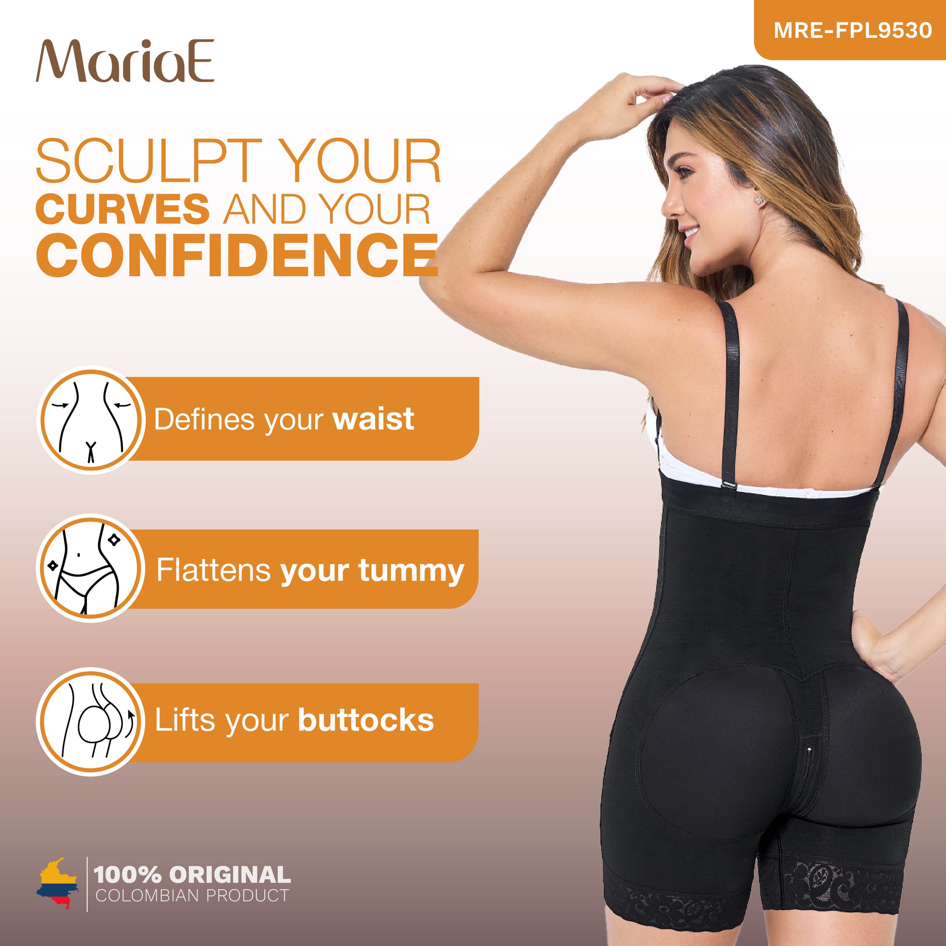 Body Faja Colombiana MariaE FPL9530 Postparto Uso Diario Tipo Short Cintura Alta Cierre Lateral Busto Libre - fajascolombianas