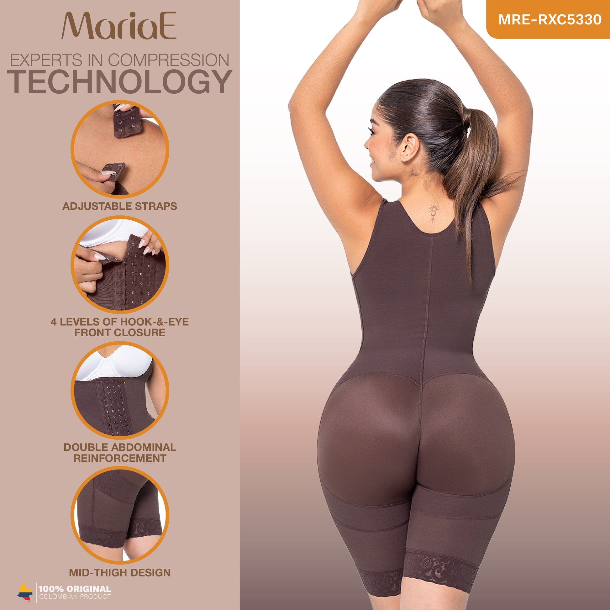 Body Faja Colombiana MariaE RXC5330 Reductora Moldeadora Uso Diario Media Pierna Busto abierto - fajascolombianas