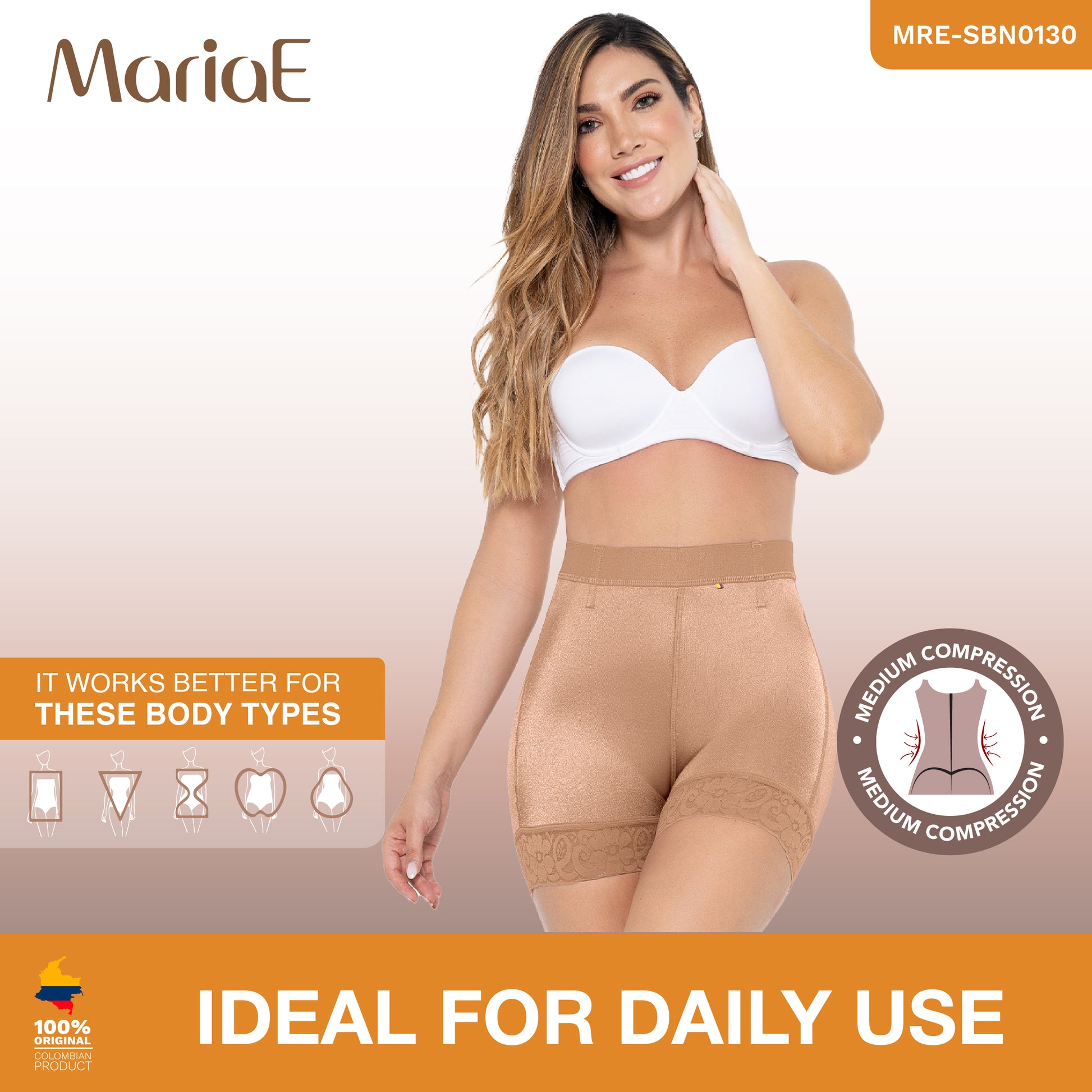 Short Faja Colombiana MariaE SBN0130 Cintura Alta Levanta Glúteos Triconet - fajascolombianas