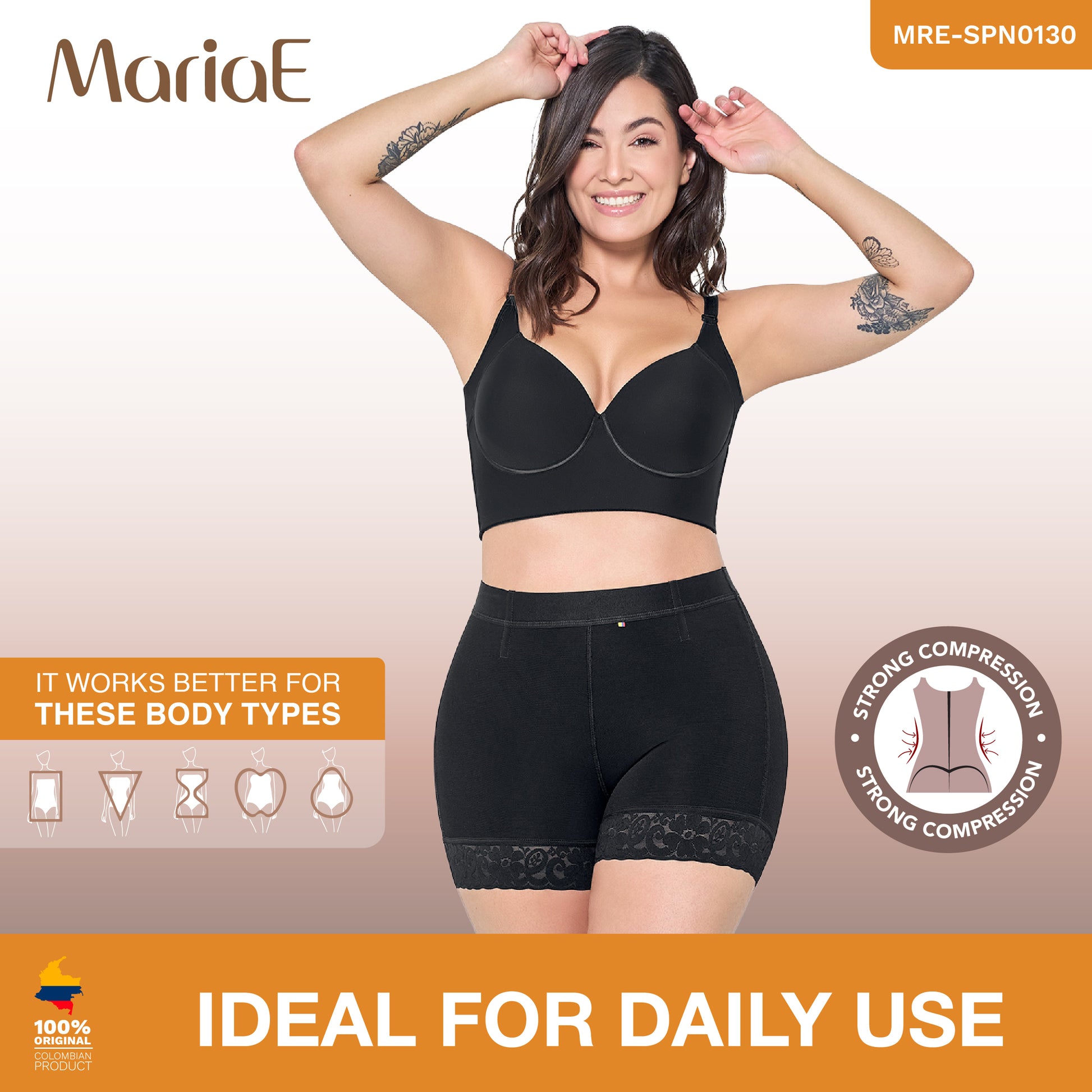 Short Faja Colombiana MariaE SPN0130 Cintura Alta Levanta Glúteos Compresión Alta - fajascolombianas
