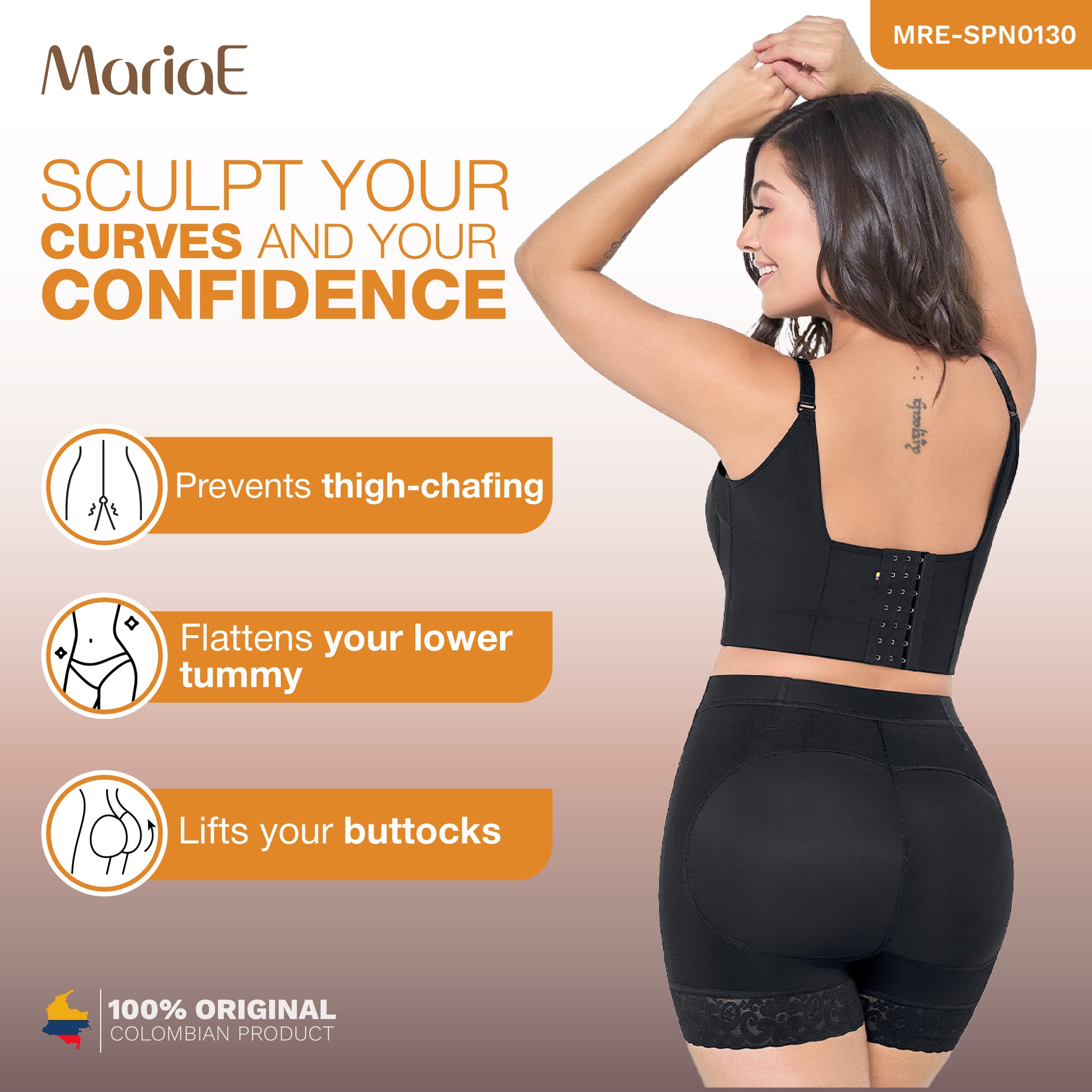 Short Faja Colombiana MariaE SPN0130 Cintura Alta Levanta Glúteos Compresión Alta - fajascolombianas