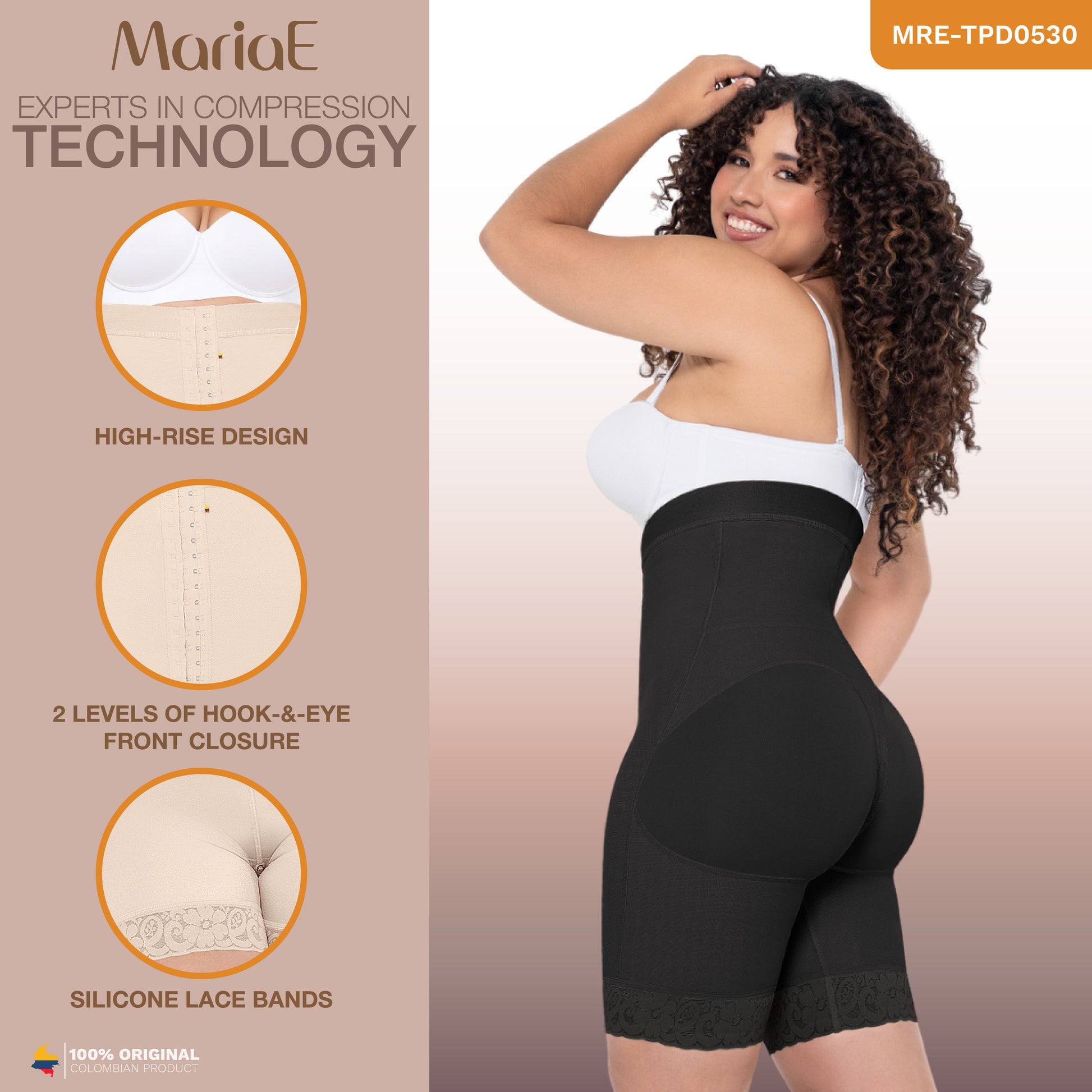 Short Faja Colombiana MariaE TPD0530 Cintura Alta Levanta Glúteos Compresión Alta Ganchos Frontales - fajascolombianas