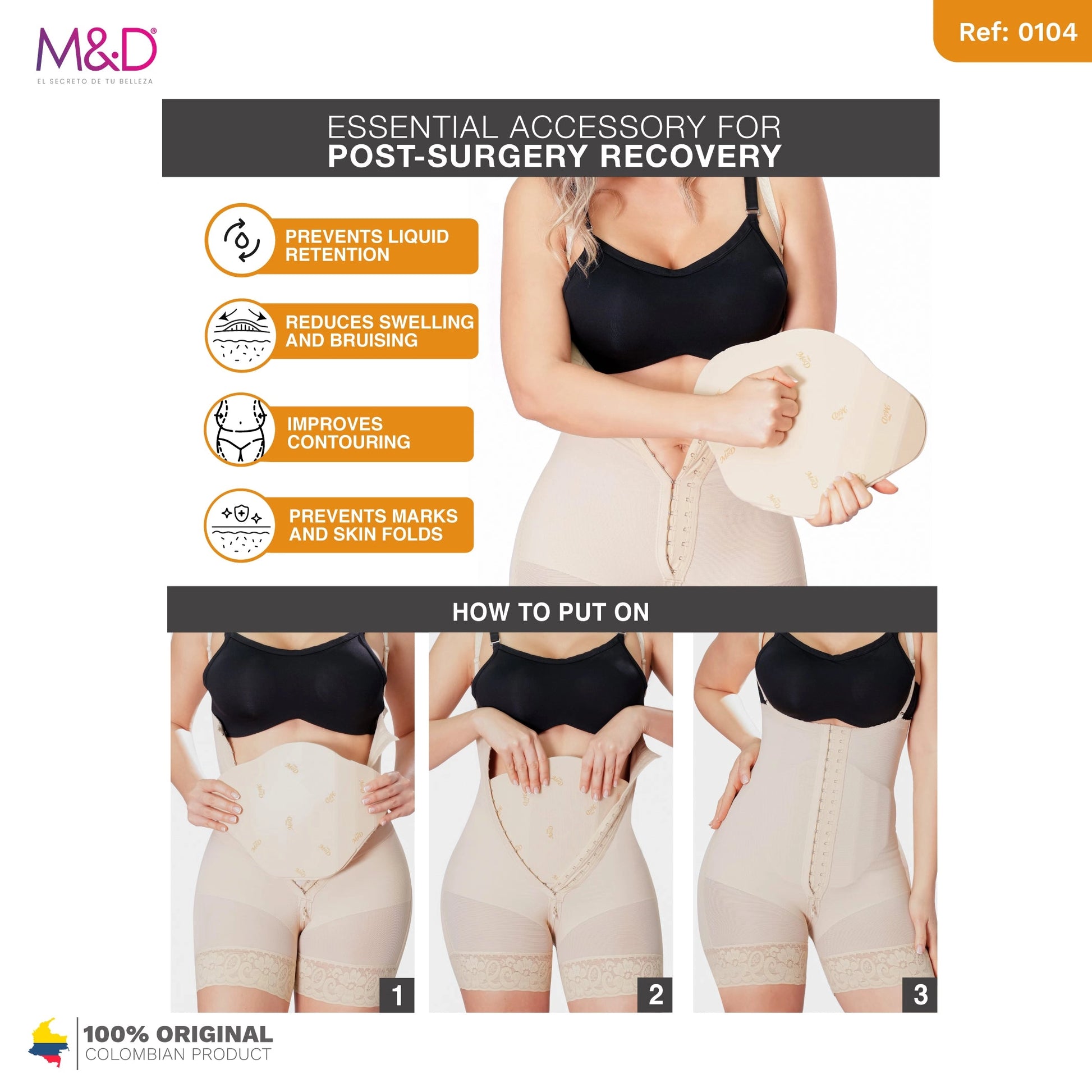 Tabla Abdominal Postoperatoria de Compresión 360 para Liposucción y Abdominoplastia M&D MYD9104 - fajascolombianas