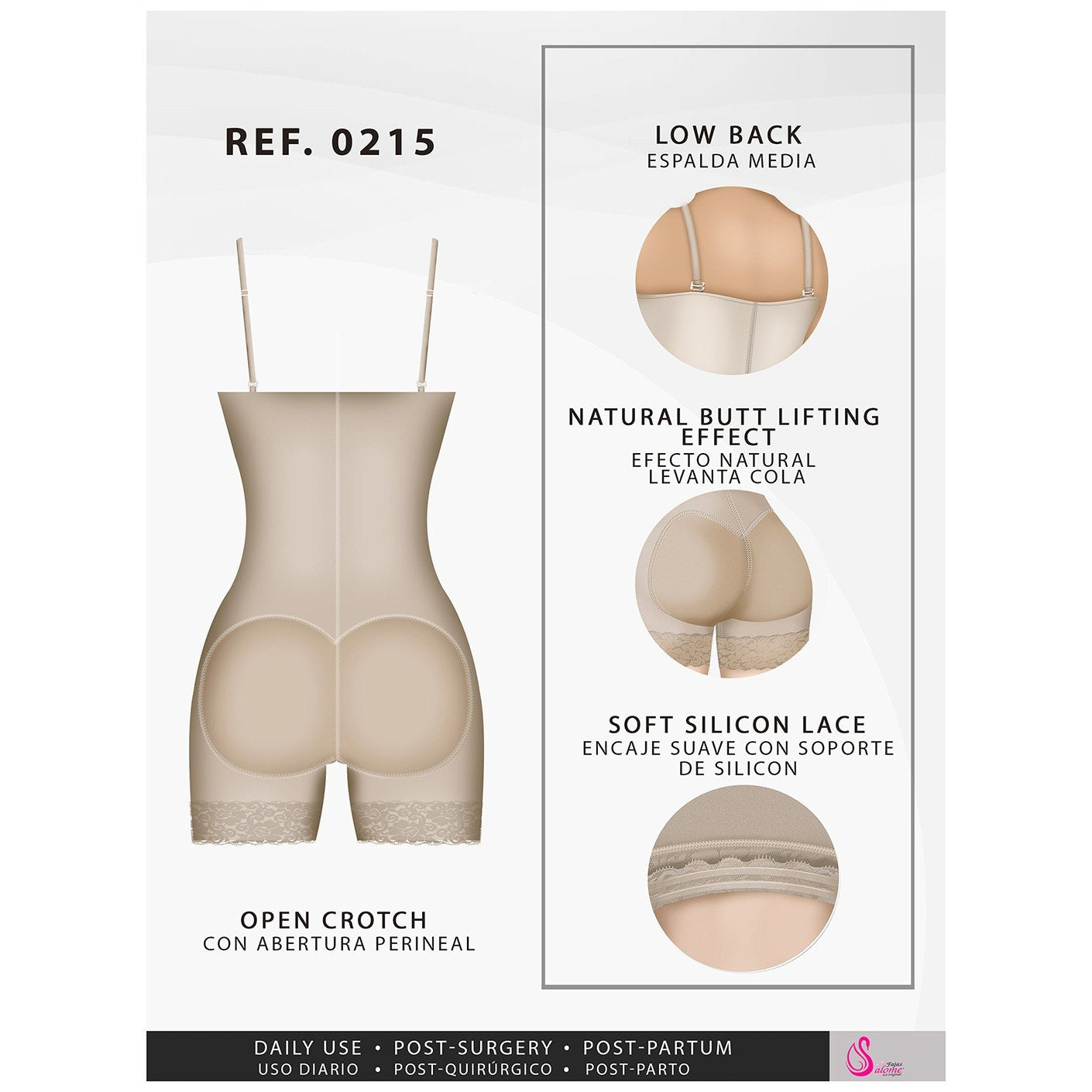 Fajas Salome 0215 | Faja moldeadora postparto | Faja moldeadora de glúteos sin tirantes de uso diario para vestidos - fajascolombianas