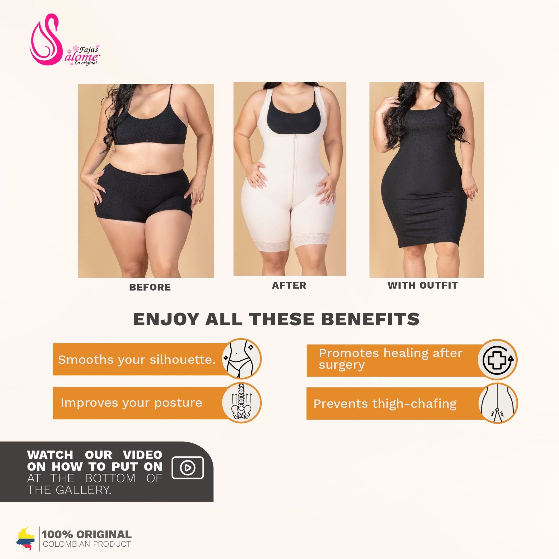 Body Faja Salome 0520 Powernet Postoperatoria Busto abierto Levanta Glúteos - fajascolombianas