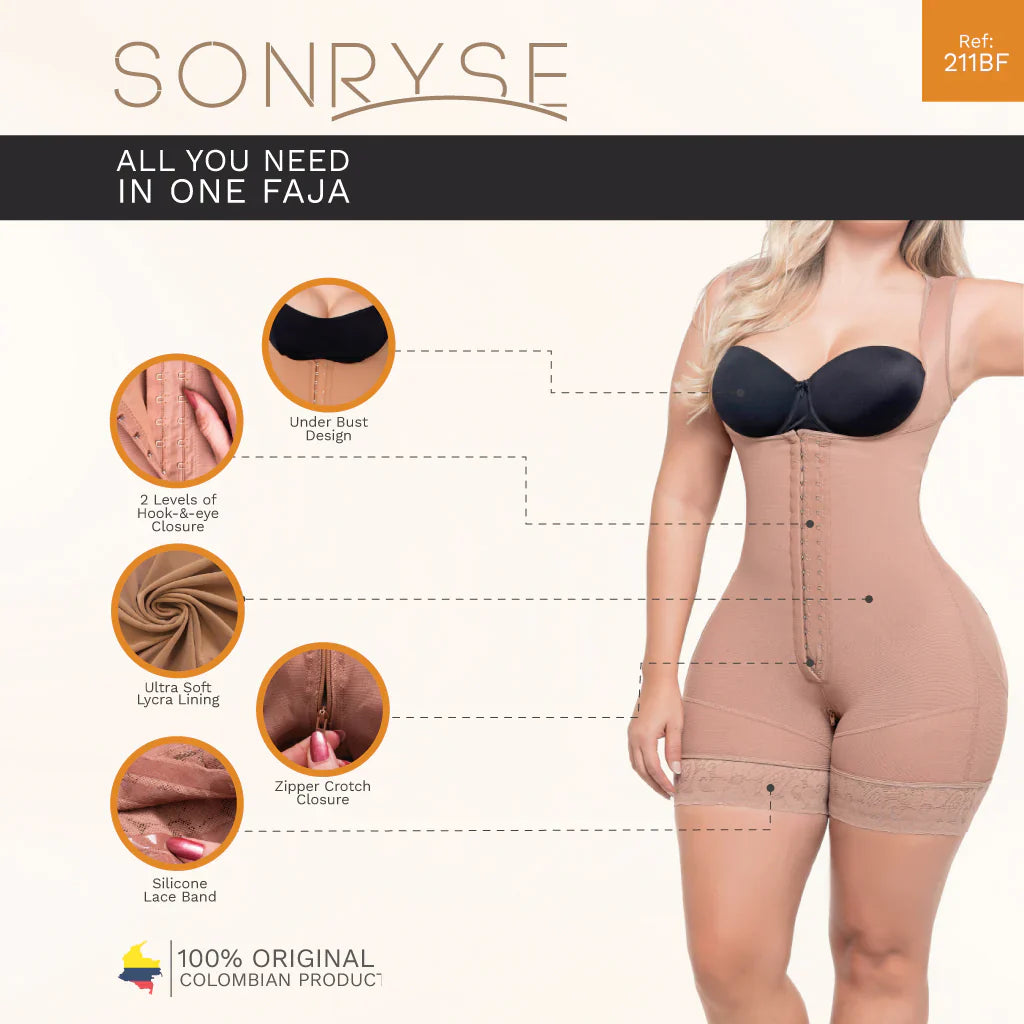 Liposuction Post-Surgery Faja with Zippered crotch, Open bust, Medium compression Sonryse 211BF-20-Shapes Secrets Fajas