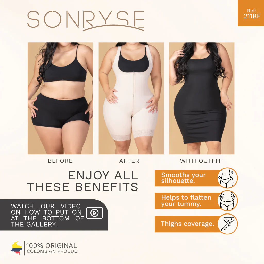 Liposuction Post-Surgery Faja with Zippered crotch, Open bust, Medium compression Sonryse 211BF-21-Shapes Secrets Fajas